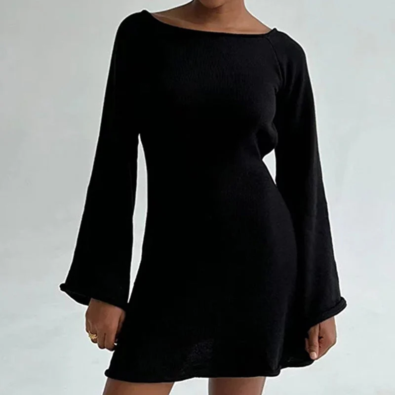 Damen elegantes Strickkleid mit weitem Ärmel und figurbetonter Silhouette