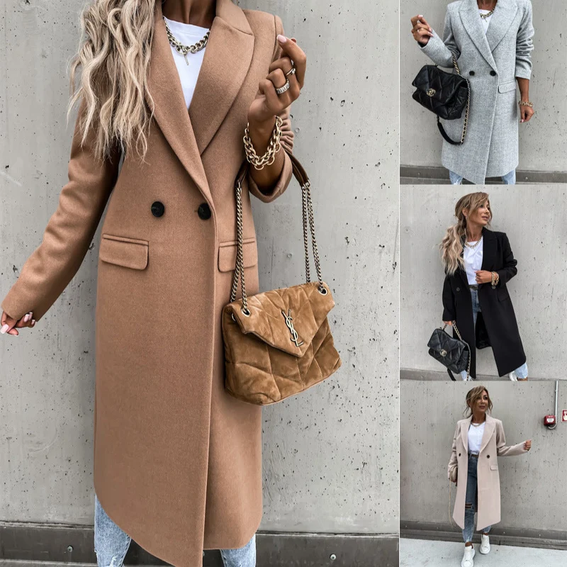 Damen eleganter Wollmantel im Oversized-Stil