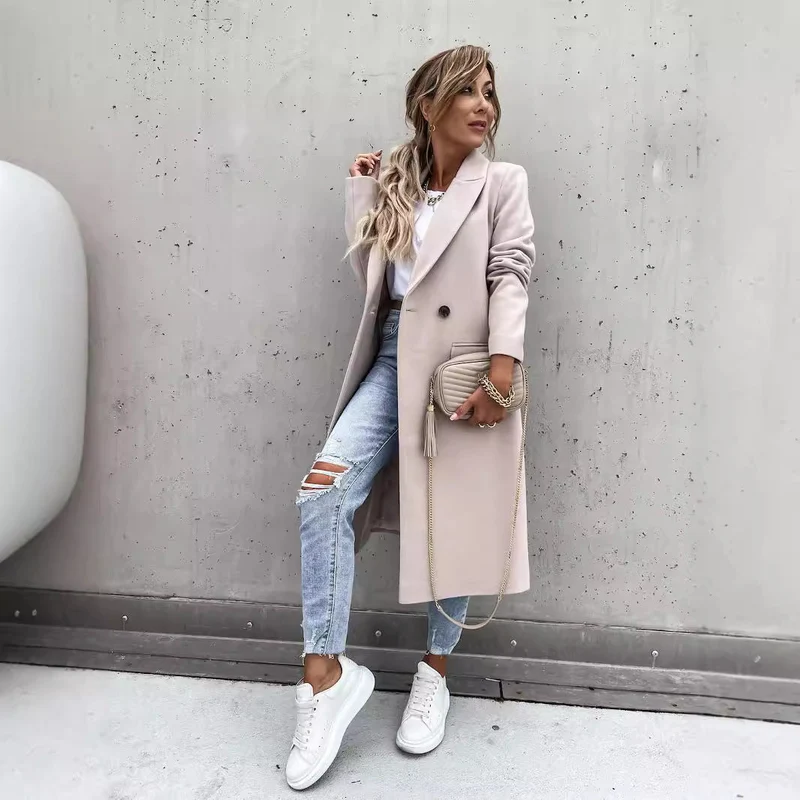 Damen eleganter Wollmantel im Oversized-Stil