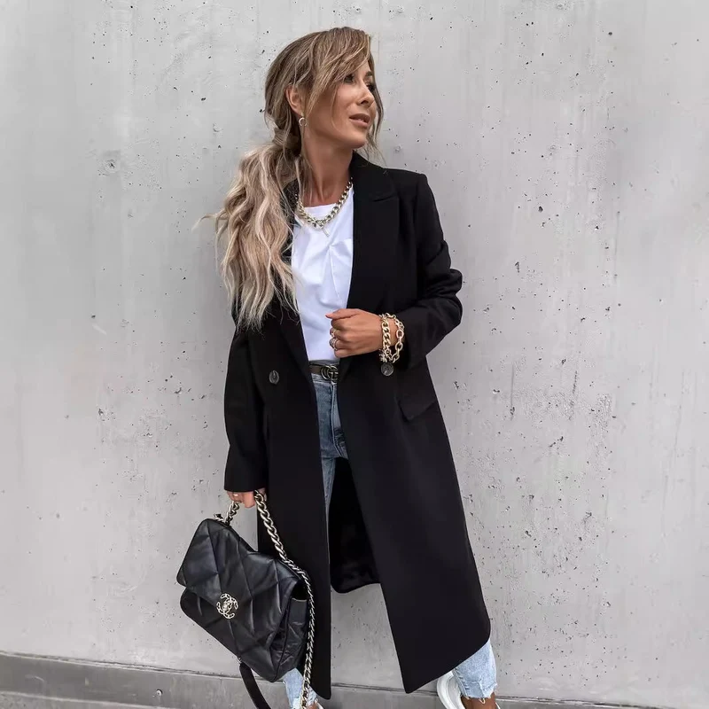 Damen eleganter Wollmantel im Oversized-Stil