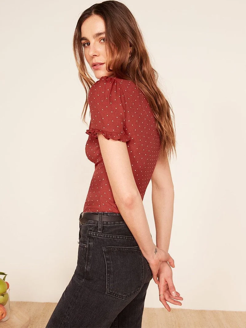 Damen Bluse mit Rüschenkragen und schmeichelhaftem Polka-Dots Design Nord Taschen