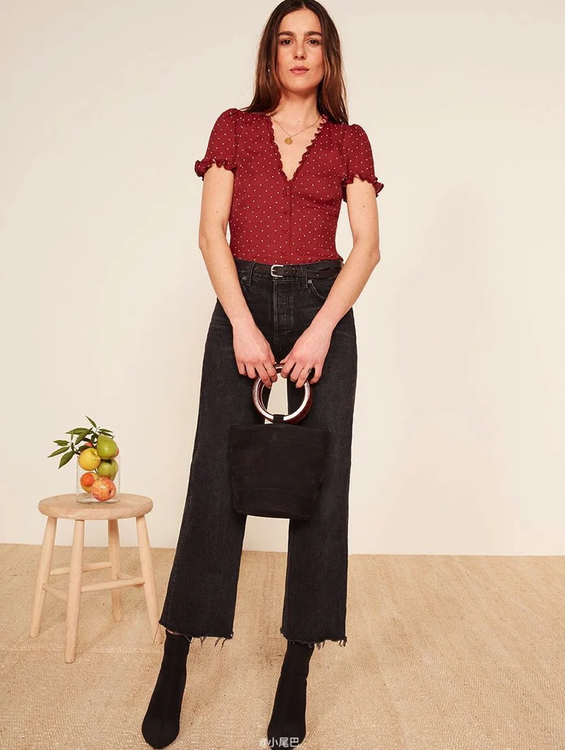 Damen Bluse mit Rüschenkragen und schmeichelhaftem Polka-Dots Design Nord Taschen