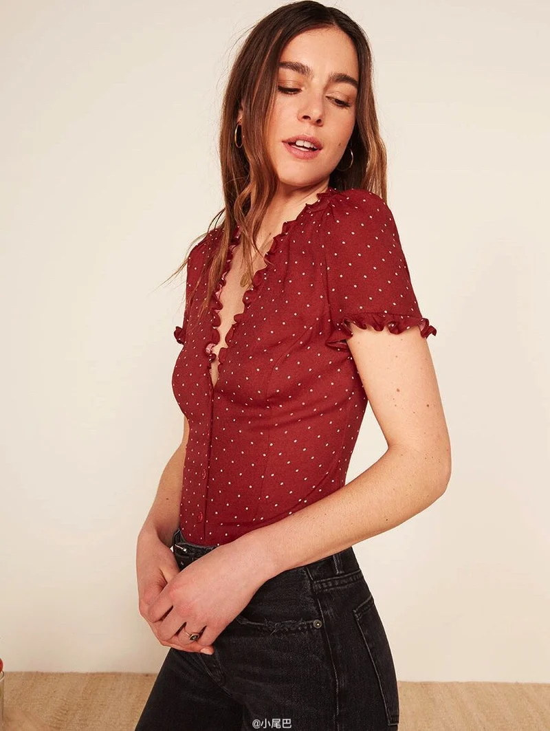 Damen Bluse mit Rüschenkragen und schmeichelhaftem Polka-Dots Design Nord Taschen