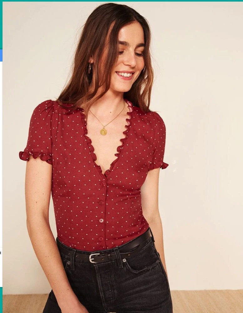 Damen Bluse mit Rüschenkragen und schmeichelhaftem Polka-Dots Design Nord Taschen