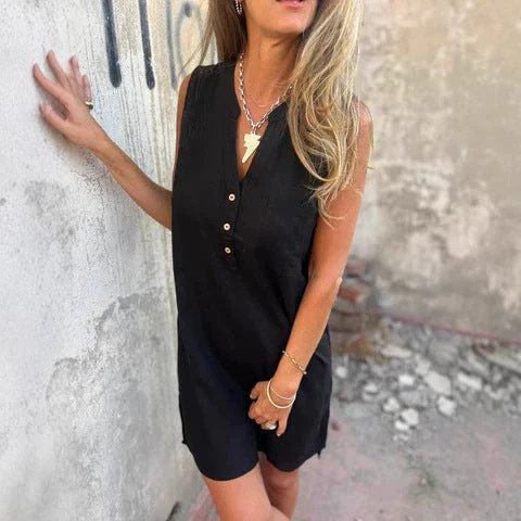 Damen lässiges Leinenhemdkleid mit Knopfleiste und seitlichen Schlitzen