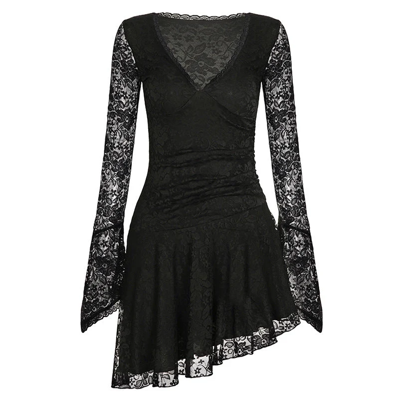 Damen Wickelkleid mit Spitzenärmel und voluminösem Rock