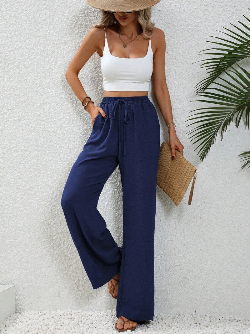 Damen Weite High-Waist Hose mit elastischem Bund und lässigem Schnitt