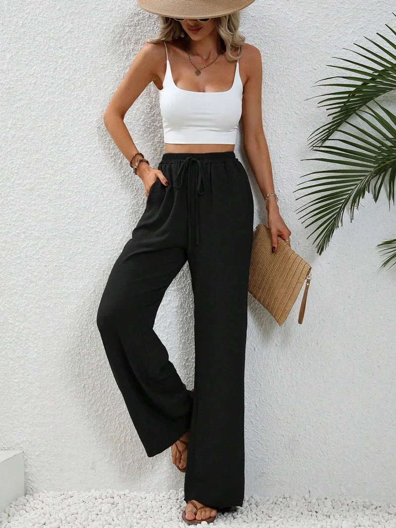 Damen Weite High-Waist Hose mit elastischem Bund und lässigem Schnitt