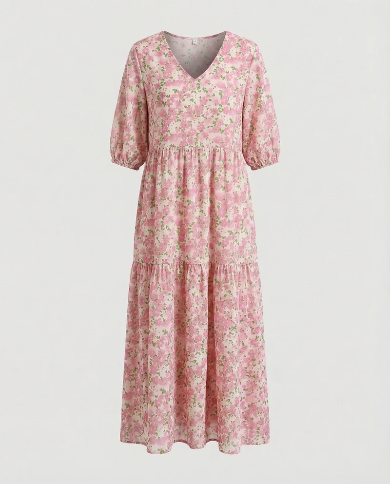 Damen Midikleid Sommer Stufenrock