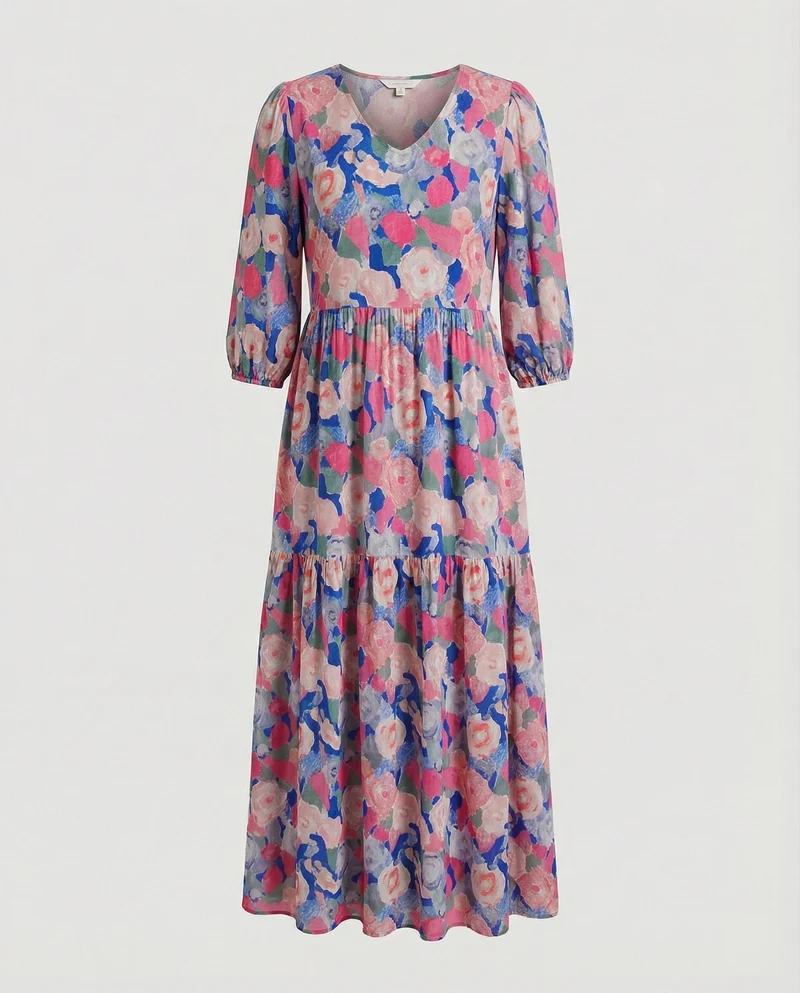 Damen Midikleid Sommer Stufenrock