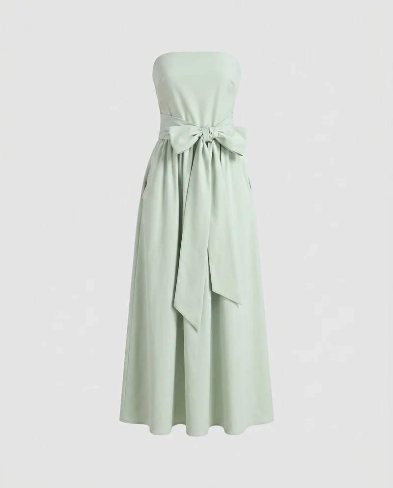 Damen Maxikleid mit schulterfreiem Design und elegantem Taillengürtel