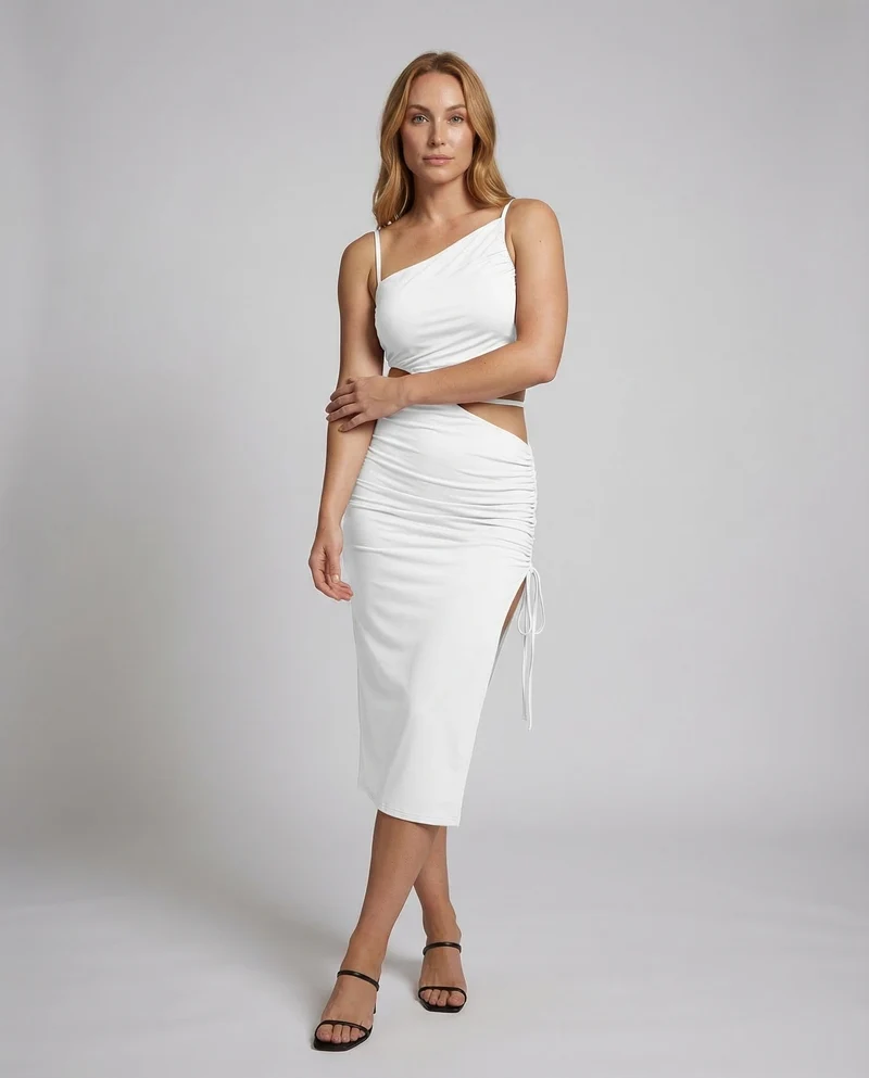 Damen Cut-Out-Midaxi Schnürraffung Beinschlitz