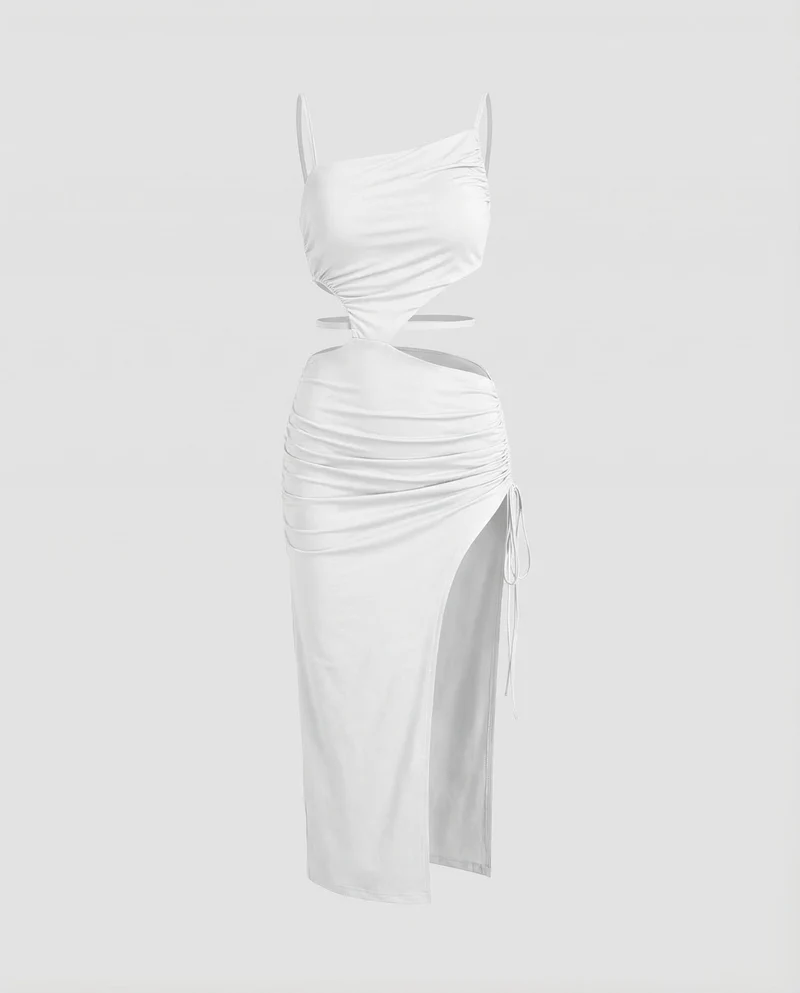 Damen Cut-Out-Midaxi Schnürraffung Beinschlitz