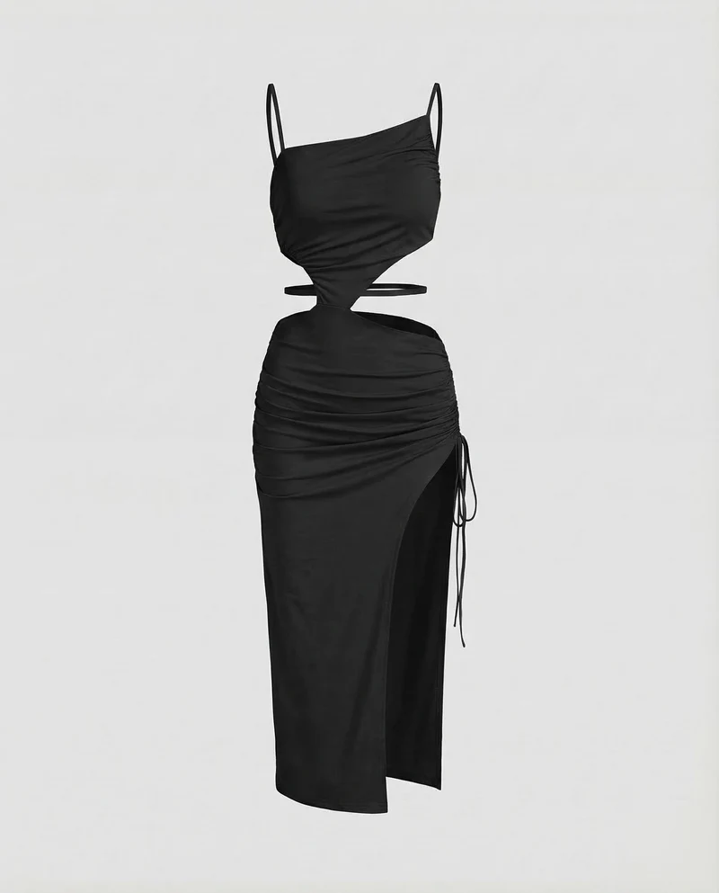 Damen Cut-Out-Midaxi Schnürraffung Beinschlitz