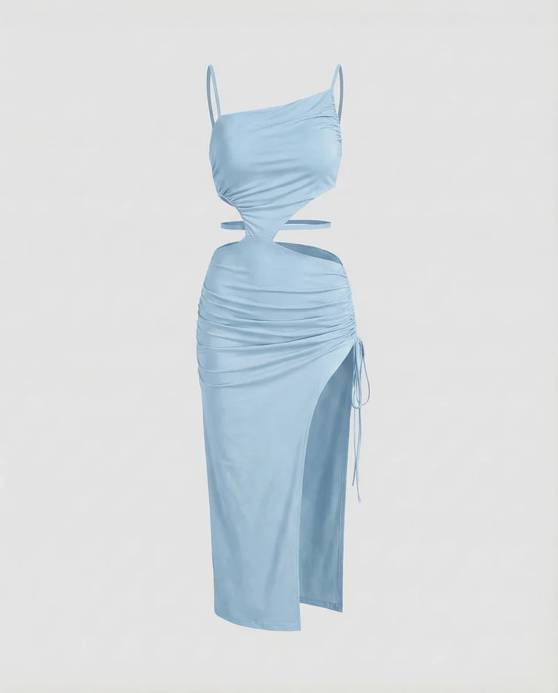 Damen Cut-Out-Midaxi Schnürraffung Beinschlitz