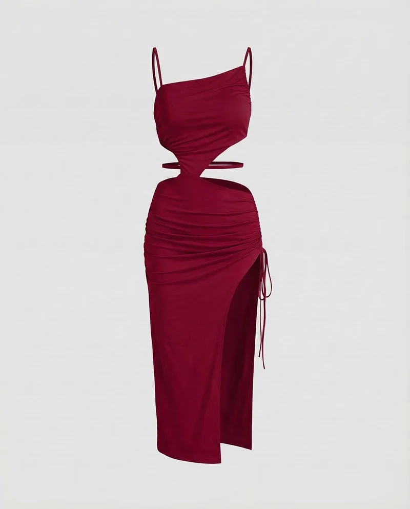 Damen Cut-Out-Midaxi Schnürraffung Beinschlitz
