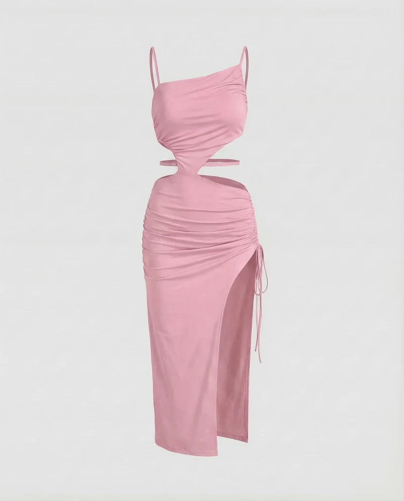 Damen Cut-Out-Midaxi Schnürraffung Beinschlitz