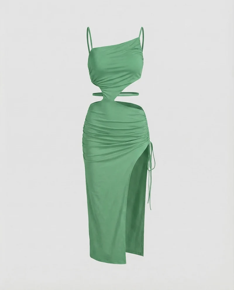 Damen Cut-Out-Midaxi Schnürraffung Beinschlitz