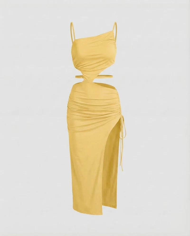 Damen Cut-Out-Midaxi Schnürraffung Beinschlitz
