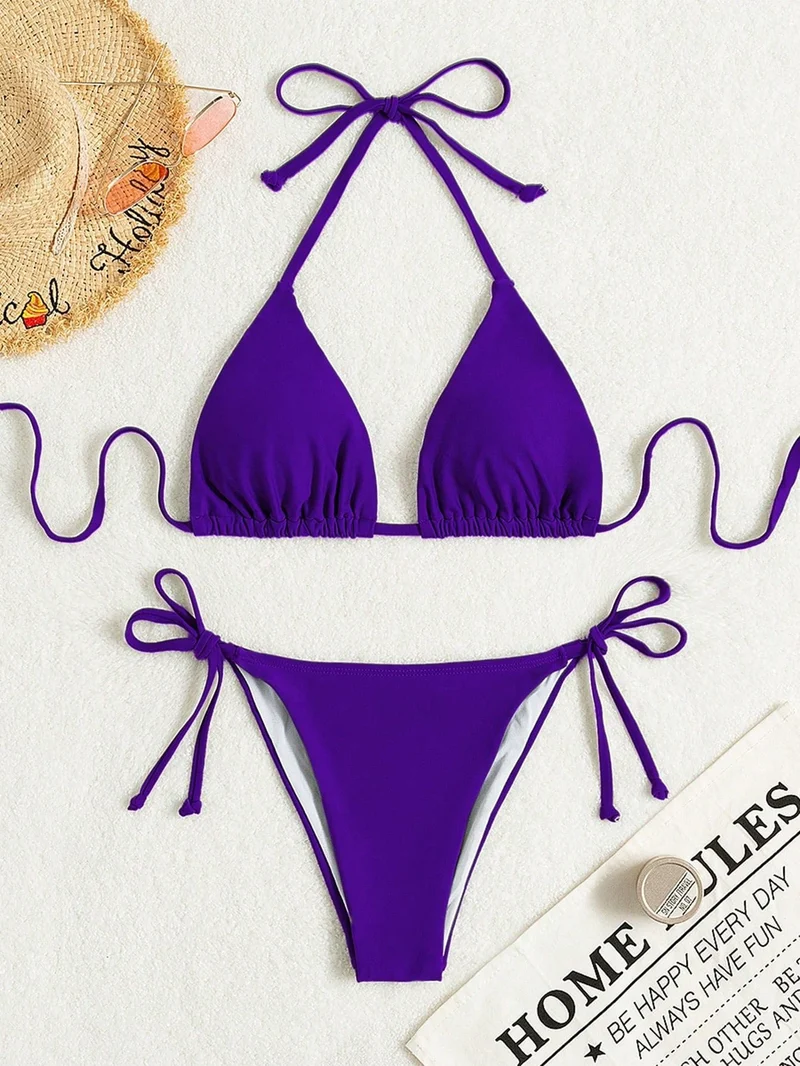 Damen Triangel-Bikini mit verstellbaren Bändern und elastischem Taillenbund