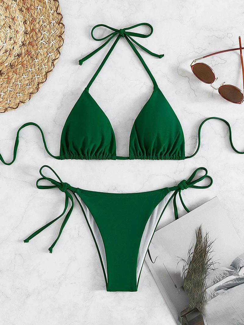 Damen Triangel-Bikini mit verstellbaren Bändern und elastischem Taillenbund
