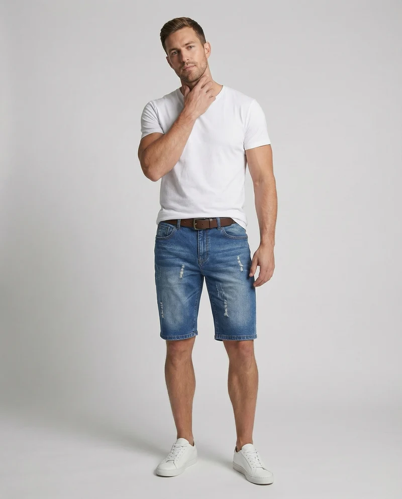 Herren Jeans-Bermuda Lässig Used Fransen
