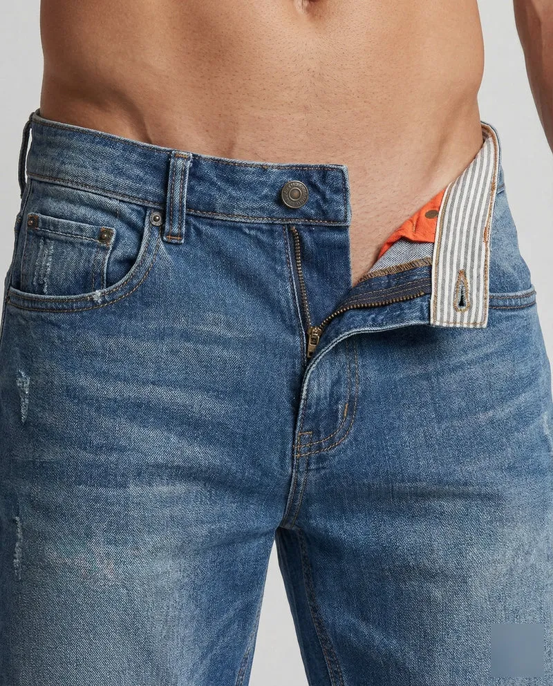 Herren Jeans-Bermuda Lässig Used Fransen