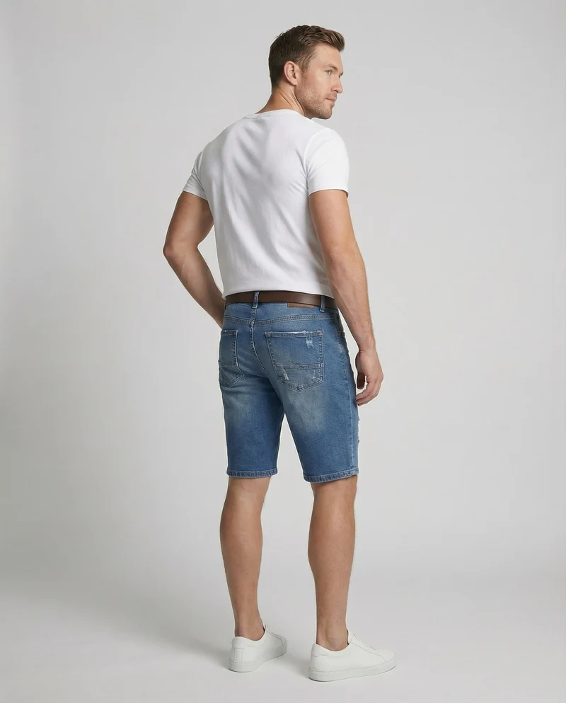 Herren Jeans-Bermuda Lässig Used Fransen