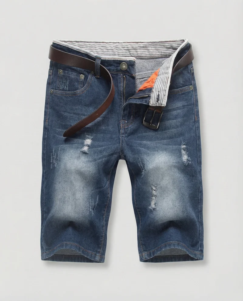 Herren Jeans-Bermuda Lässig Used Fransen