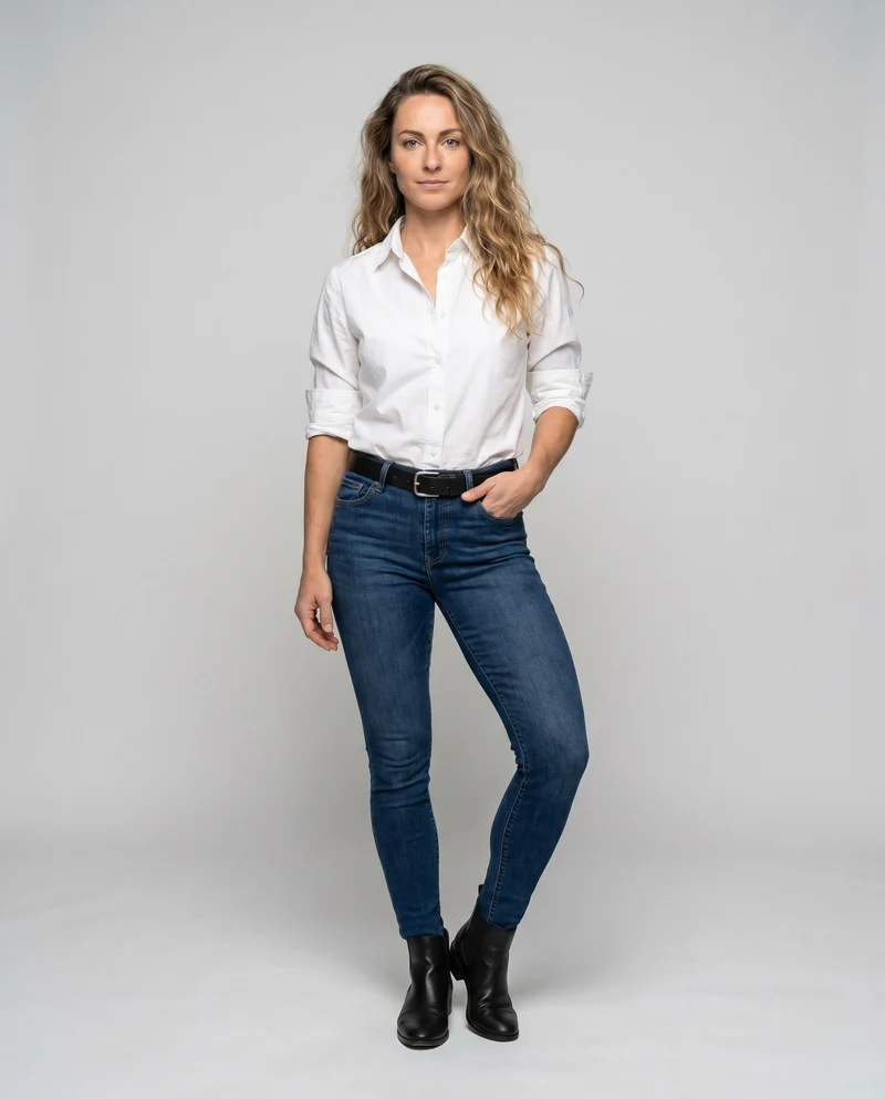 Damen Klassische Baumwollbluse mit modischem Stehkragen und lässigem Schnitt