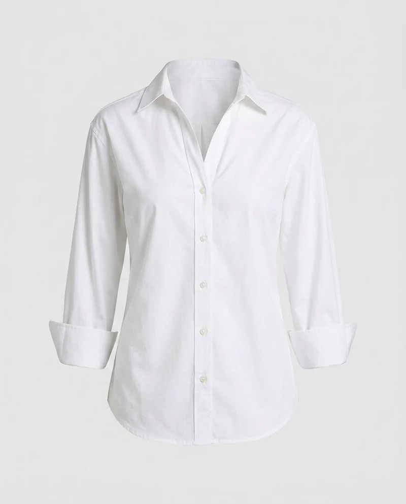 Damen Klassische Baumwollbluse mit modischem Stehkragen und lässigem Schnitt