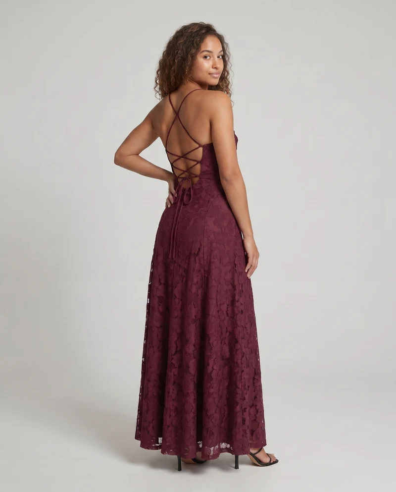 Damen Elegantes Maxikleid mit hochgeschlossenem Bustier und floralem Muster