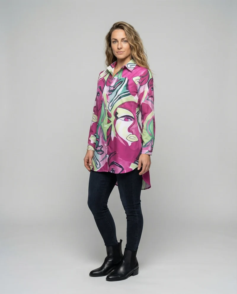 Damen Abstraktes Allovermuster Oversize-Tunika