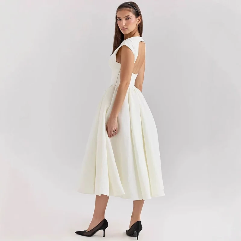 Damen Elegantes A-Linien Cocktailkleid mit Wasserfallausschnitt