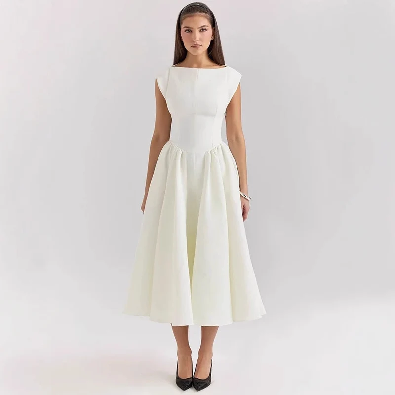 Damen Elegantes A-Linien Cocktailkleid mit Wasserfallausschnitt