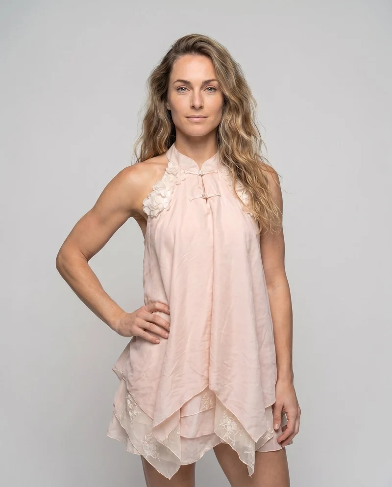 Damen luftiges Chiffonkleid mit Rüschendetails und verspieltem Schnitt