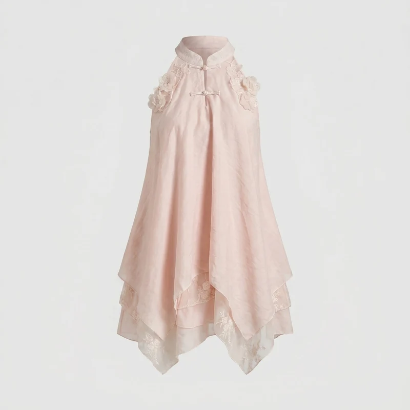 Damen luftiges Chiffonkleid mit Rüschendetails und verspieltem Schnitt
