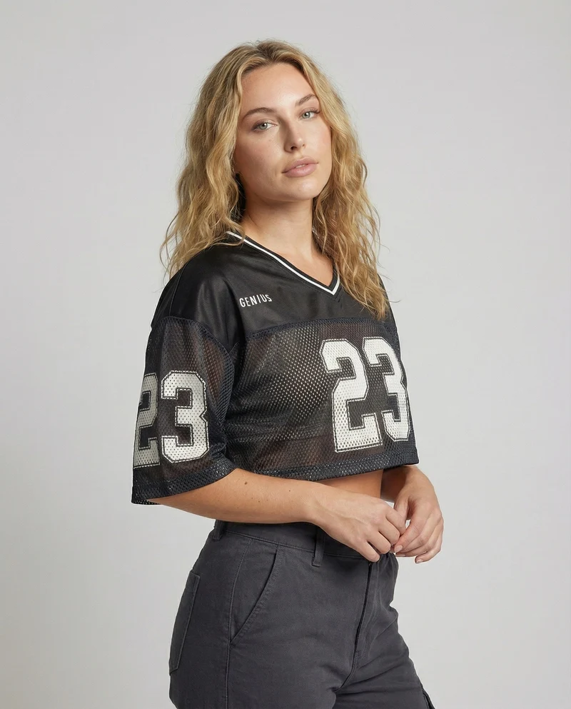 Damen Sportliche Mesh-Einsätze MischgewNord Taschene Trikot-Cropped-Top