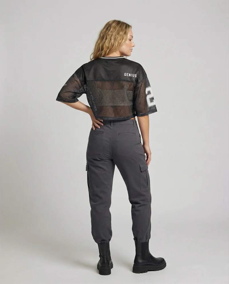 Damen Sportliche Mesh-Einsätze MischgewNord Taschene Trikot-Cropped-Top