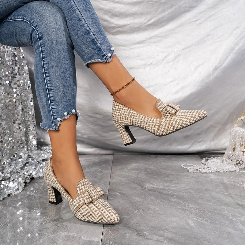 Damen elegante Pumps mit ausgefallenem Karomuster und modischem Schleifendesign