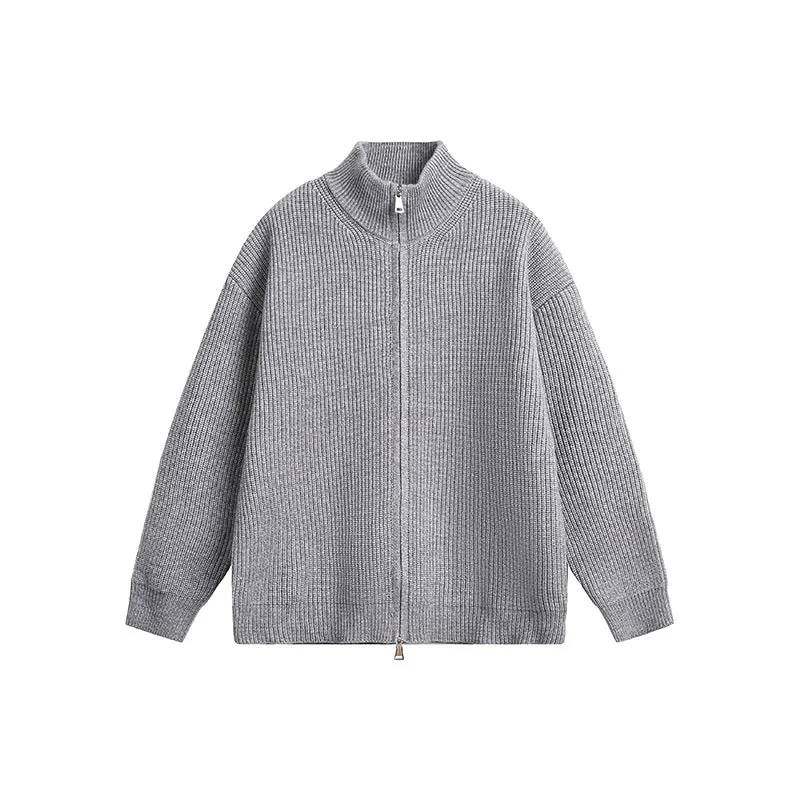 Herren Grobstrickjacke mit hohem Kragen und durchgehendem Reißverschluss Nord Taschen