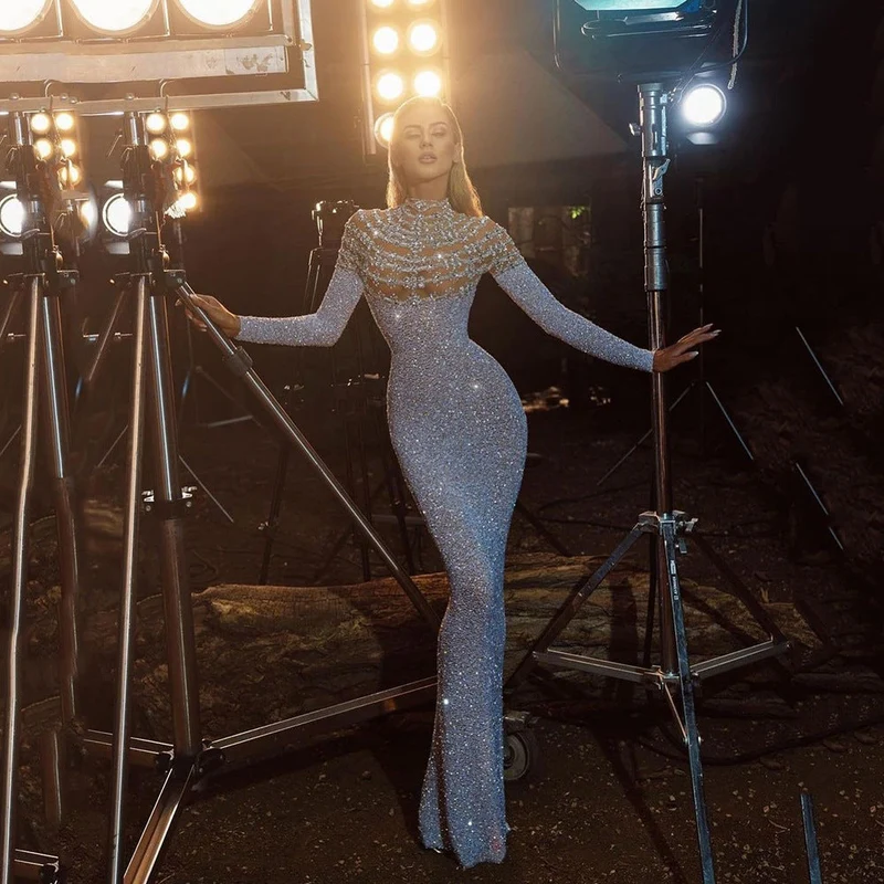 Damen Elegantes Abendkleid mit glitzernden Applikationen und transparentem Oberteil