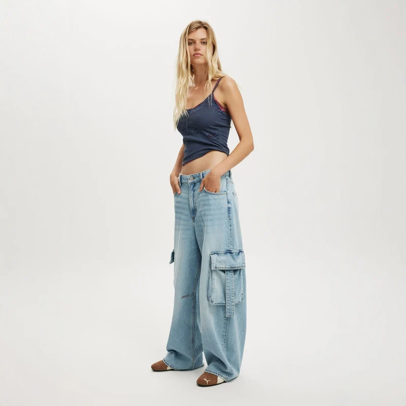 Damen lässige Cargo-Jeans im weiten Schnitt mit praktischen Taschen