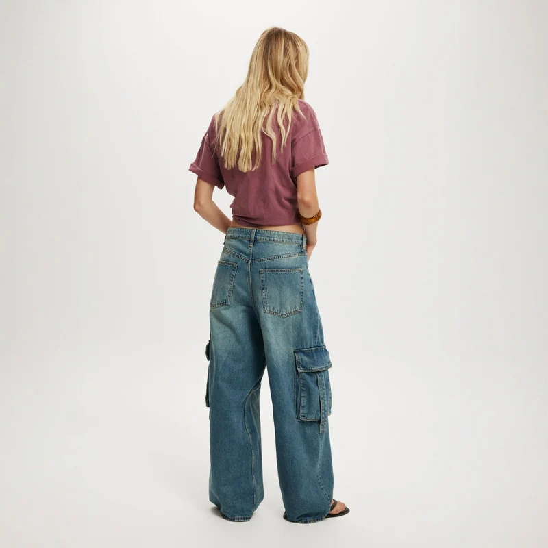 Damen lässige Cargo-Jeans im weiten Schnitt mit praktischen Taschen