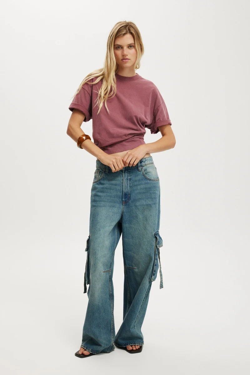 Damen lässige Cargo-Jeans im weiten Schnitt mit praktischen Taschen