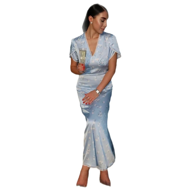 Damen Abendkleid mit elegantem V-Ausschnitt und fließendem Schnitt Nord Taschen