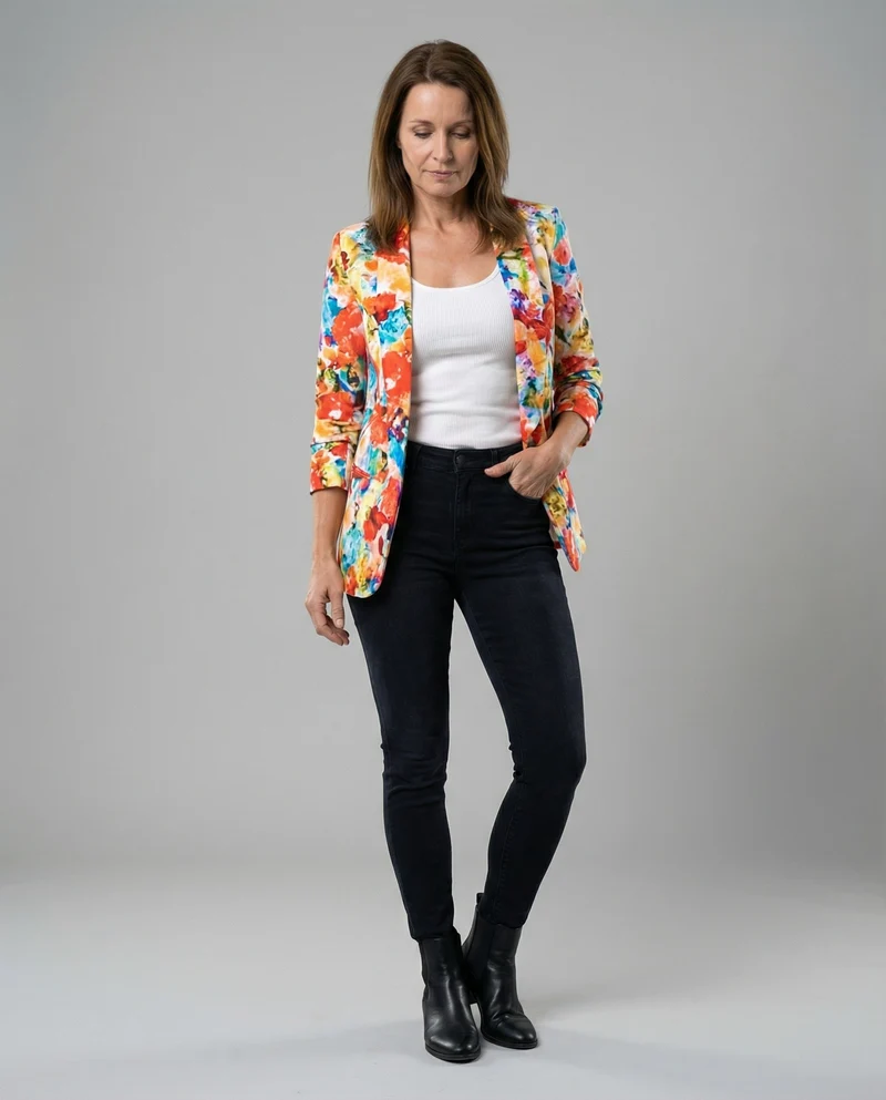 Damen Blazer mit floralem Muster und eleganter Silhouette