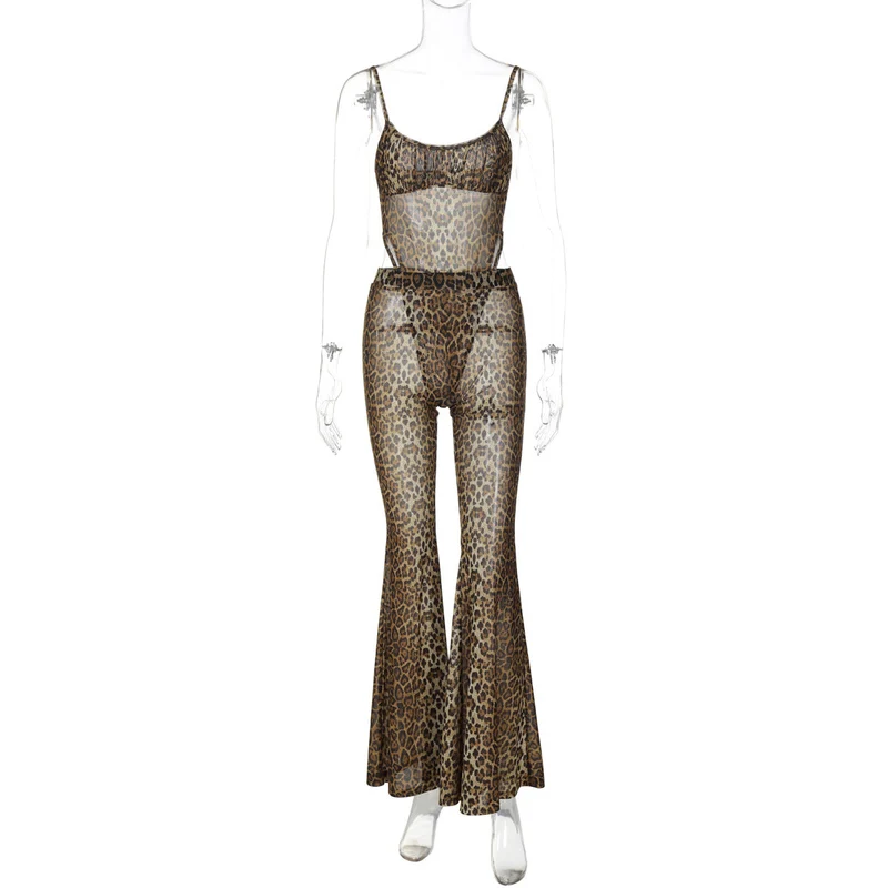 Damen Transparente Leopardenmuster Jumpsuit