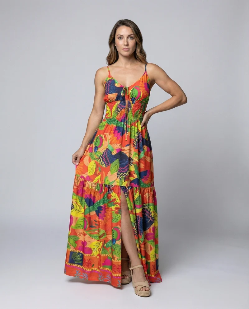 Damen Luftige Smoktaillen Maxikleid
