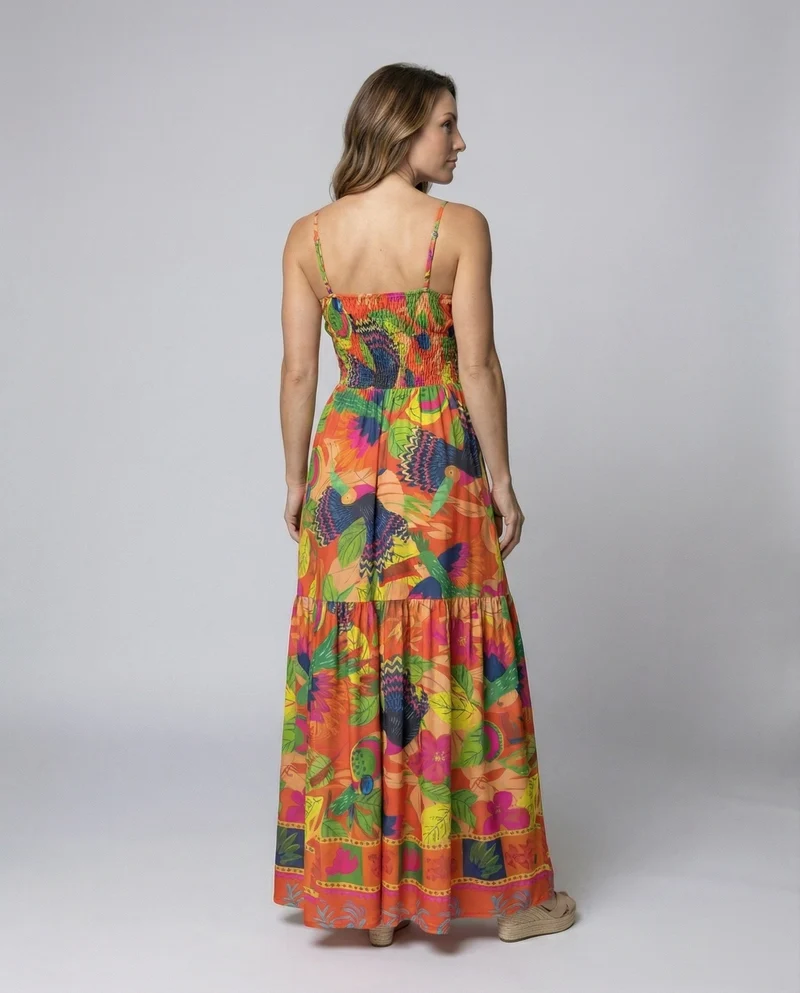 Damen Luftige Smoktaillen Maxikleid